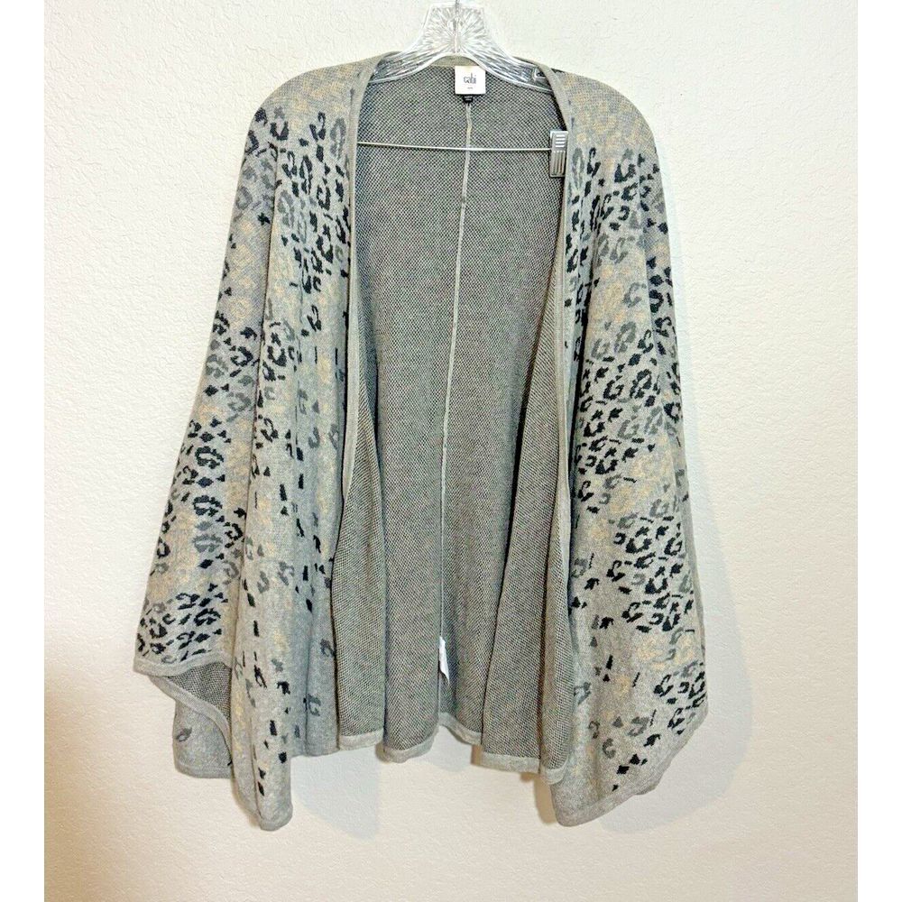 Cabi Women's One Size Sweater Gray Leopard Wrap Poncho